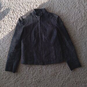 Alfani Brown Gray Snake Skin Print Leather Jacket with Two-Way Zip Size Small